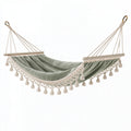 Amaca 300 x 100 cm in cotone verde salvia con barre in legno per relax stile bohémien