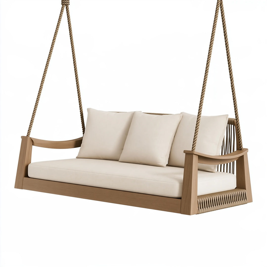 Dondolo sospeso da giardino 140 cm in legno beige stile naturale
