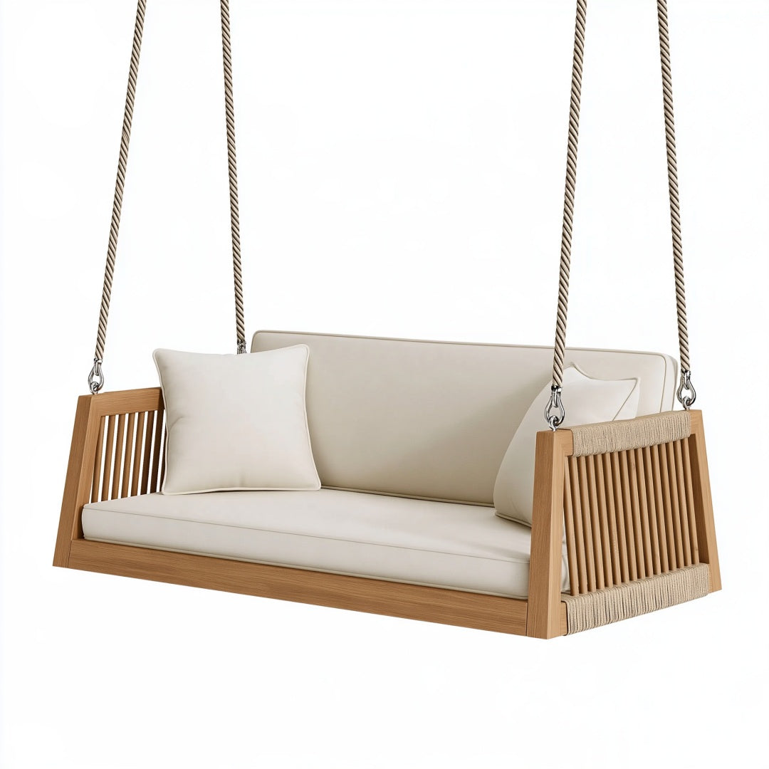 Dondolo sospeso da giardino 180 x 75 x 60 cm in legno beige per esterno stile contemporaneo