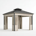 Gazebo da giardino 300 x 300 cm in acciaio grigio con tende e tetto in metallo