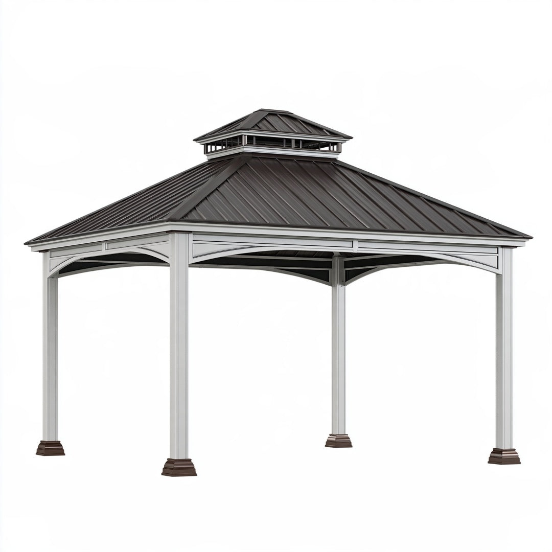 Gazebo da giardino 300 x 300 x 290 cm in metallo grigio e nero - tetto ventilato