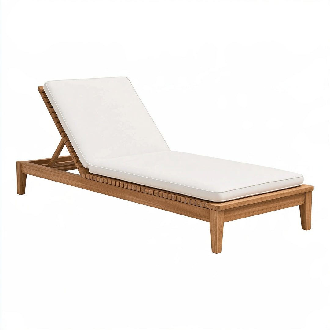 Lettino prendisole 200 x 70 cm in legno marrone con materassino bianco - schienale reclinabile da esterno