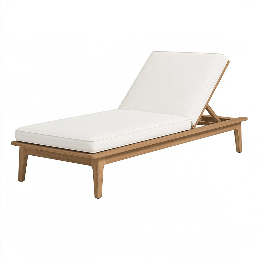 Lettino prendisole 200 x 70 x 85 cm in legno e tessuto bianco - schienale reclinabile da esterno