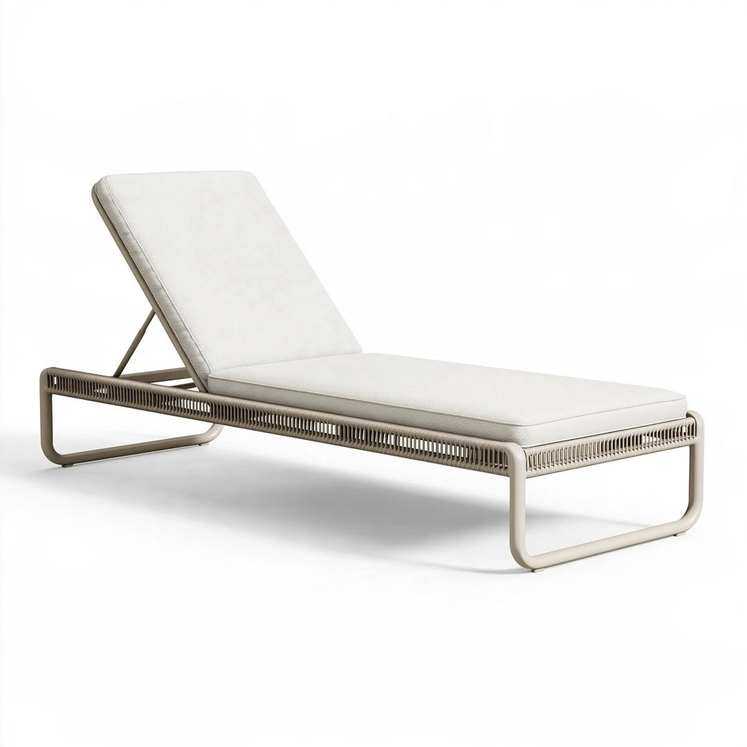 Lettino prendisole 200 x 70 x 85 cm in metallo beige con schienale reclinabile per esterno