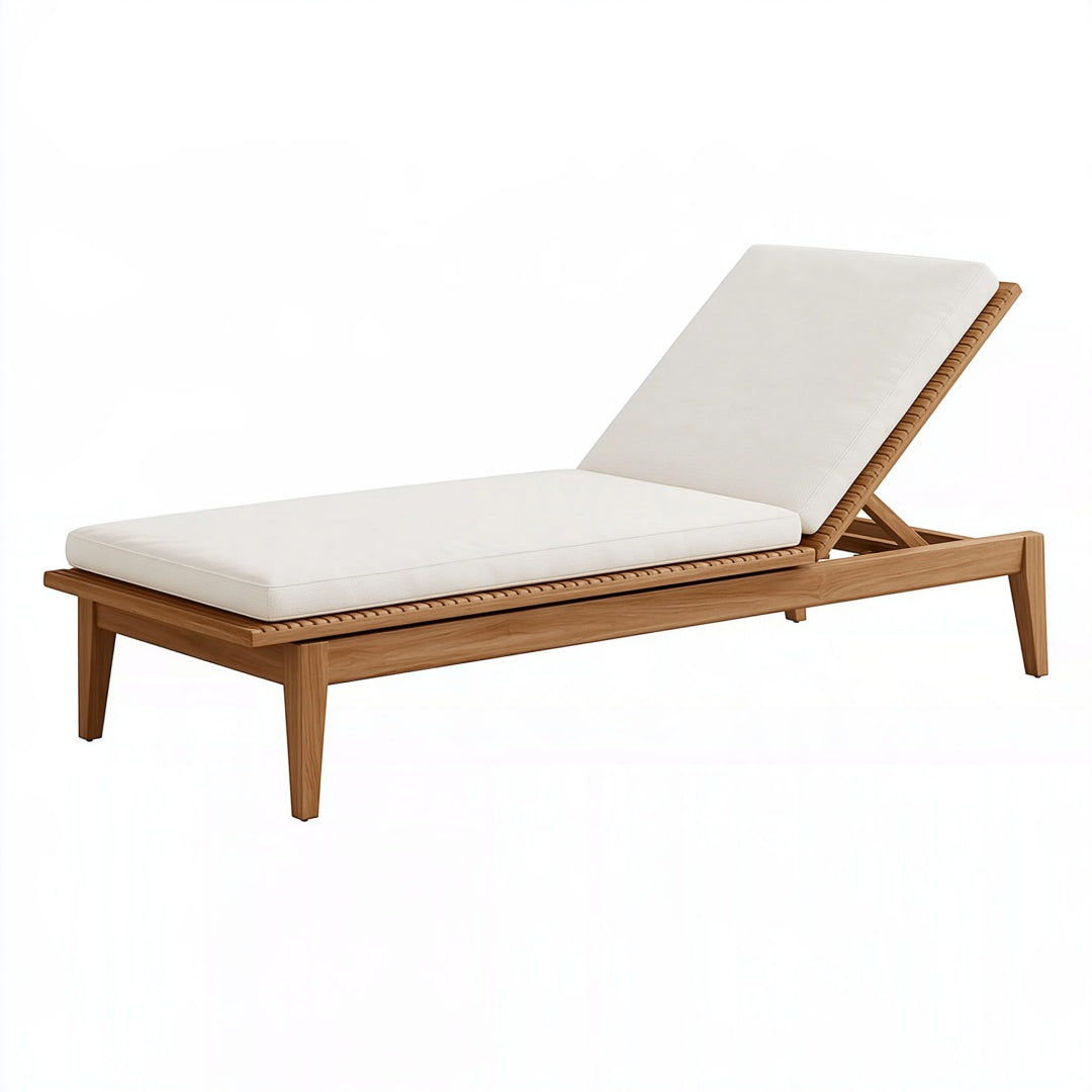 Lettino prendisole 200 x 70 x 85 cm in legno marrone con imbottitura bianca regolabile per esterno