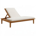 Lettino prendisole 200 x 70 cm in legno marrone con cuscini beige - schienale reclinabile per esterno