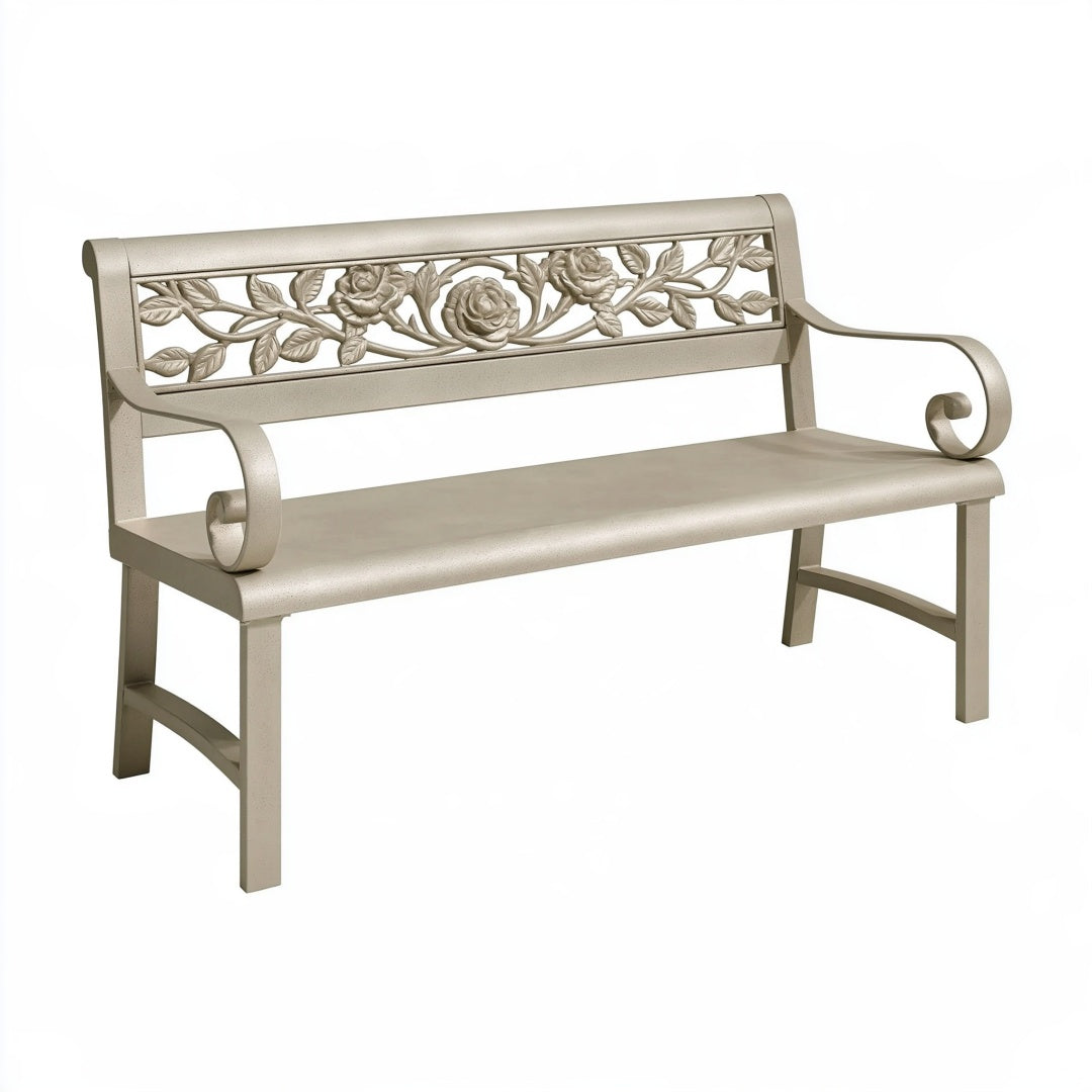 Panca da giardino 150 x 62 x 90 cm in metallo beige stile floreale