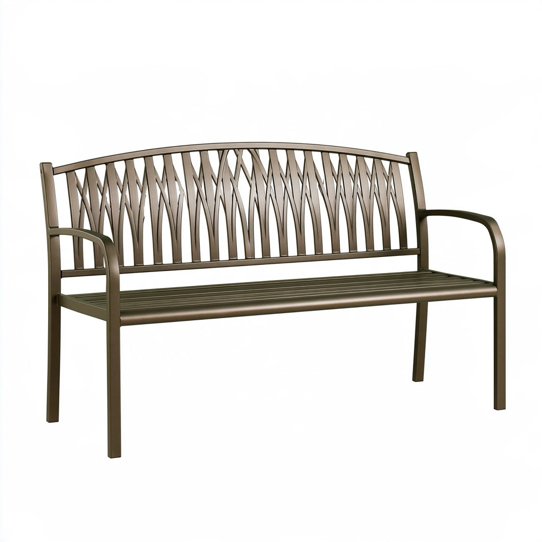 Panca da giardino 122 x 61 x 91 cm in metallo bronzo con braccioli stile classico