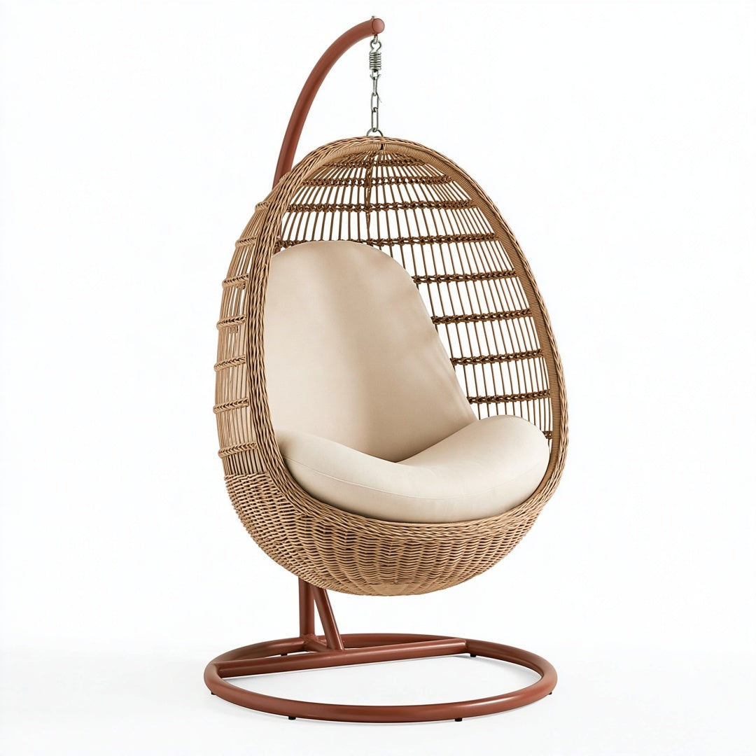Poltrona sospesa 105 x 95 x 195 cm in fibra intrecciata beige con struttura in metallo per interni