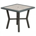 Tavolo da giardino quadrato 90 x 90 x 75 cm in metallo grigio con piano effetto legno