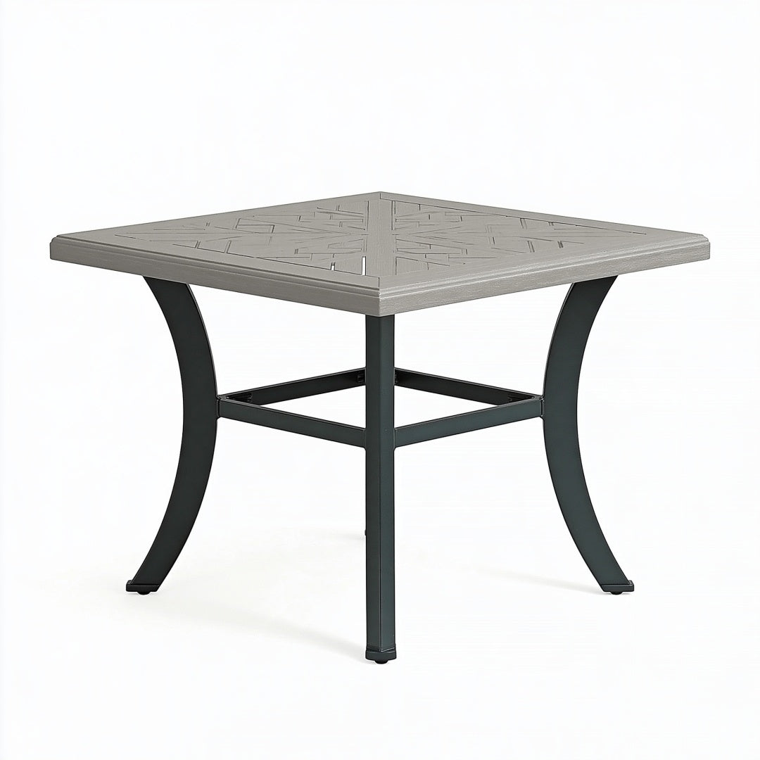 Tavolo da giardino quadrato 90 x 90 cm in resina grigia e acciaio nero per esterni