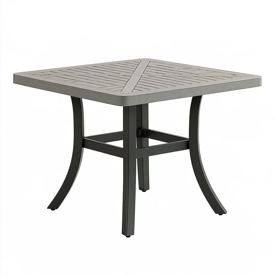 Tavolo da giardino quadrato 90x90x74 cm in metallo grigio e nero stile contemporaneo