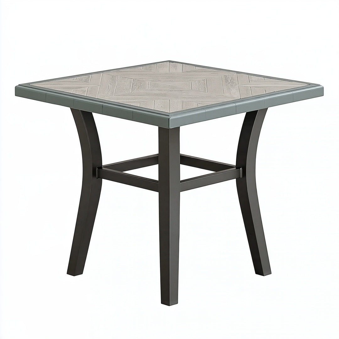 Tavolo da esterno quadrato 90 x 90 x 75 cm in metallo grigio effetto pietra stile contemporaneo