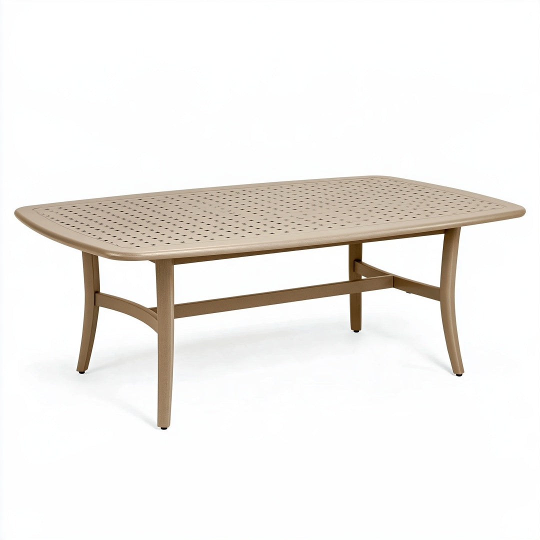Tavolo da giardino 150 x 90 x 72 cm in metallo beige con piano traforato stile contemporaneo