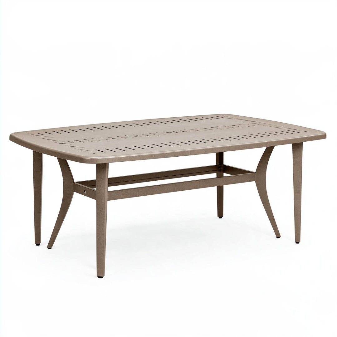 Tavolo da giardino 150 x 90 x 72 cm in metallo tortora - rettangolare con piano traforato