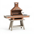 Barbecue da giardino 150 x 70 x 210 cm in mattoni e metallo marrone - griglia con cappa e termometro