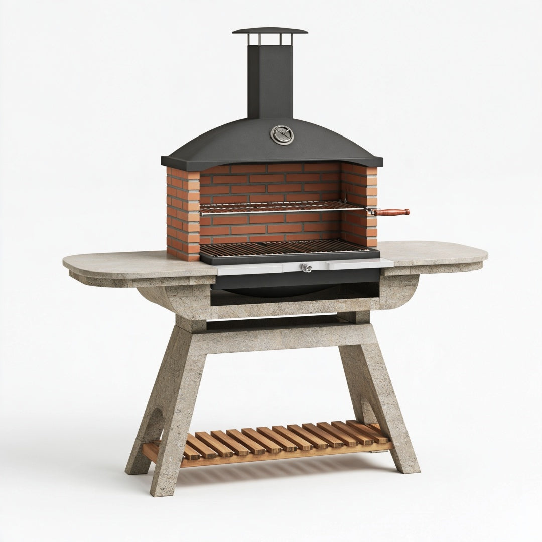 Barbecue da giardino 160 x 75 x 210 cm in acciaio e mattoni rosso nero - griglia in stile rustico